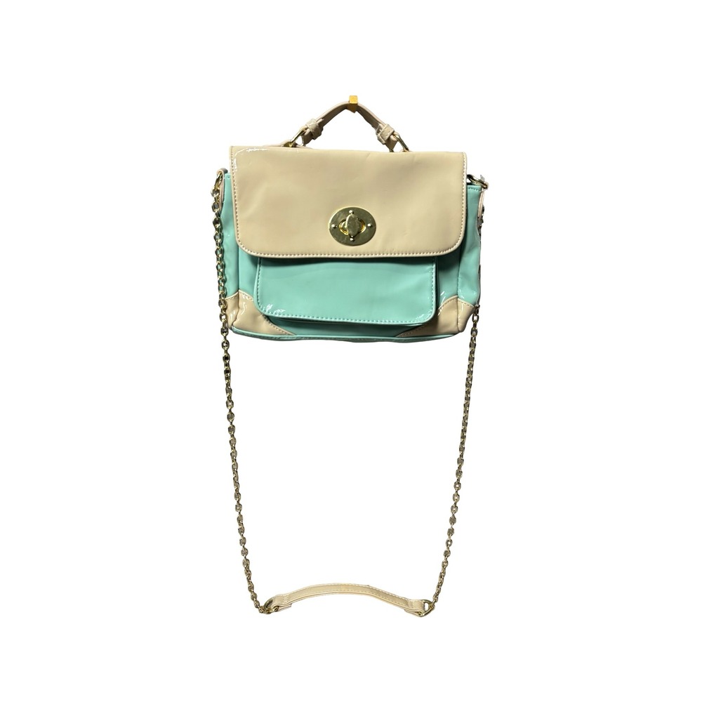Steve Madden Mint & Cream Patent Faux Leather Crossbody Bag Gold Chain Small